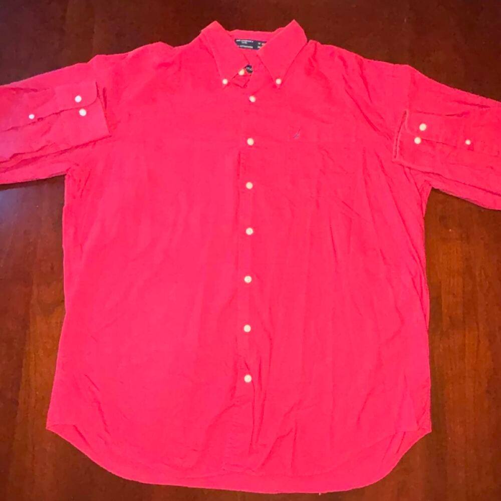 Vintage 90s Nautica vintage Oxford red long sleeve But Down sz 34/35, 17.5